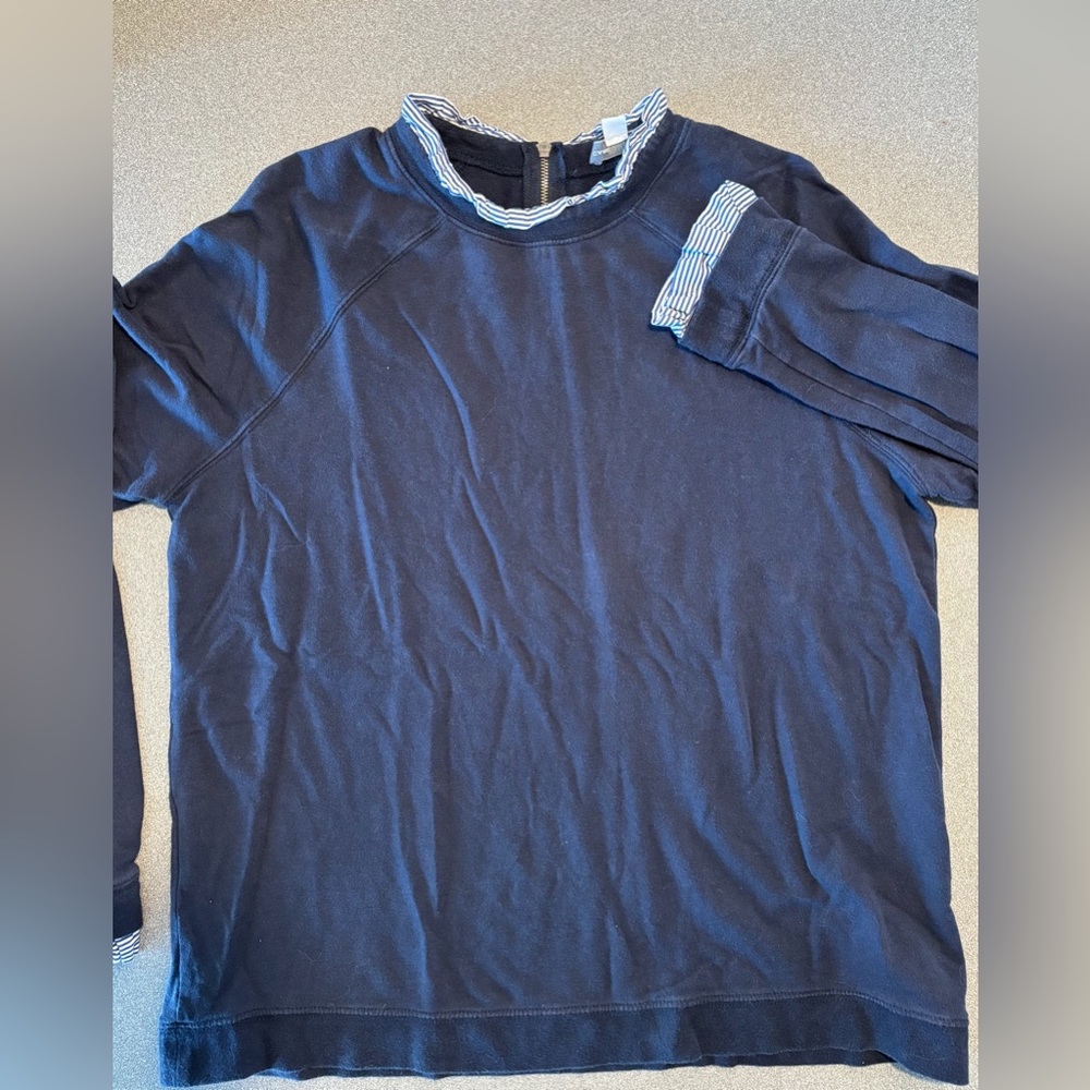 Carolina Belle Montreal Womens Size L Long Sleeve‎ Navy Blue Ruffle Trim Shirt